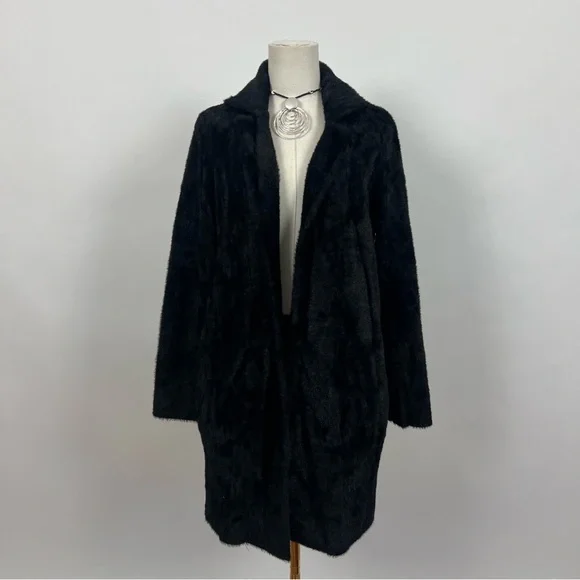 Liverpool Los Angeles Black Fuzzy Faux Fur Knit cardigan sweater. NWOT! - Picture 2 of 8